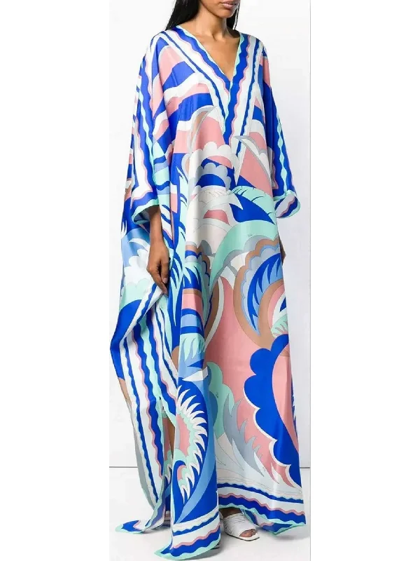 V-Neck Acapulco Print Long Kaftan Dress Casual floral dresses