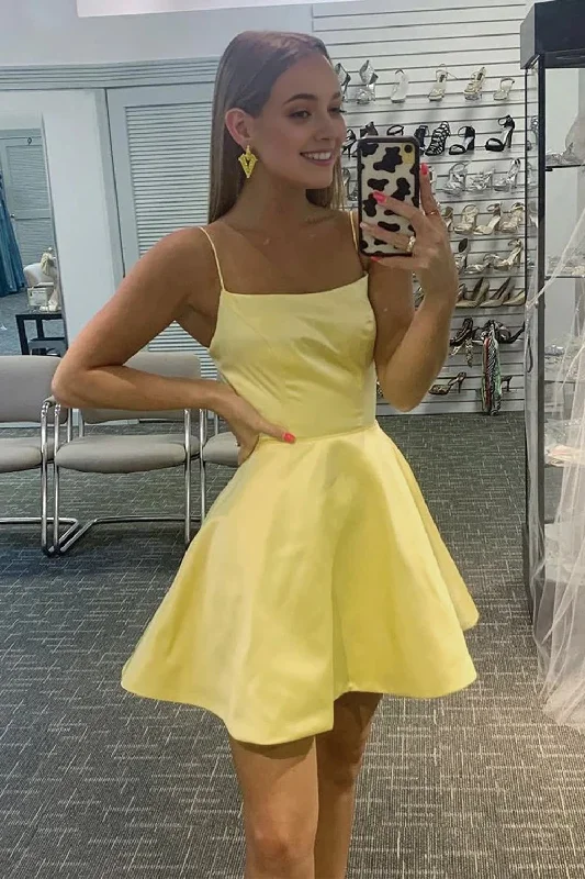 Yellow Simple A Line Homecoming Dress Denim unclassified dresses