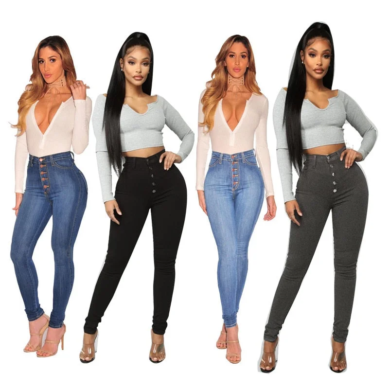 2022 Item High Waist Hip Slim Fit Button Jeans Casual Women's Pants High Waist Jeans  Skinny Jeans Woman