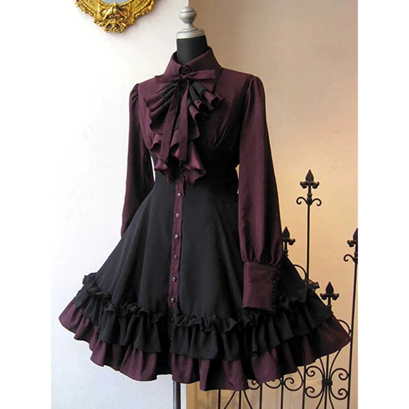 Girlary Autumn Elegant Lolita Black Gothic Women Lolita Dresses Big Size Bow Collar Pleated Lace Up Goth Vintage Chic Jurken Dress Lace Party Gown