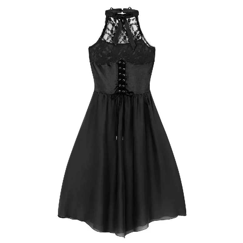 Girlary-shop group halloween costumes Women's Solid Color Sexy Lace Princess Dress Lolita Skirt Female Chiffon Sleeveless Waist Dress Modern Lace Dress