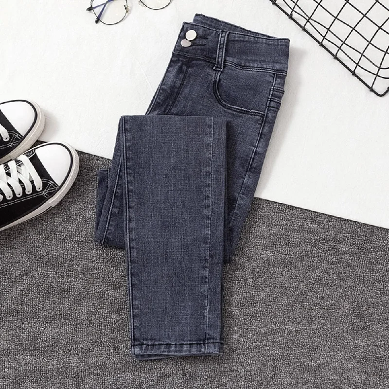 High Waist Jeans Women 2022 Casual Streetwear Slim Black Blue Gray Jeans Vintage Stretch Denim Pencil Pants Women