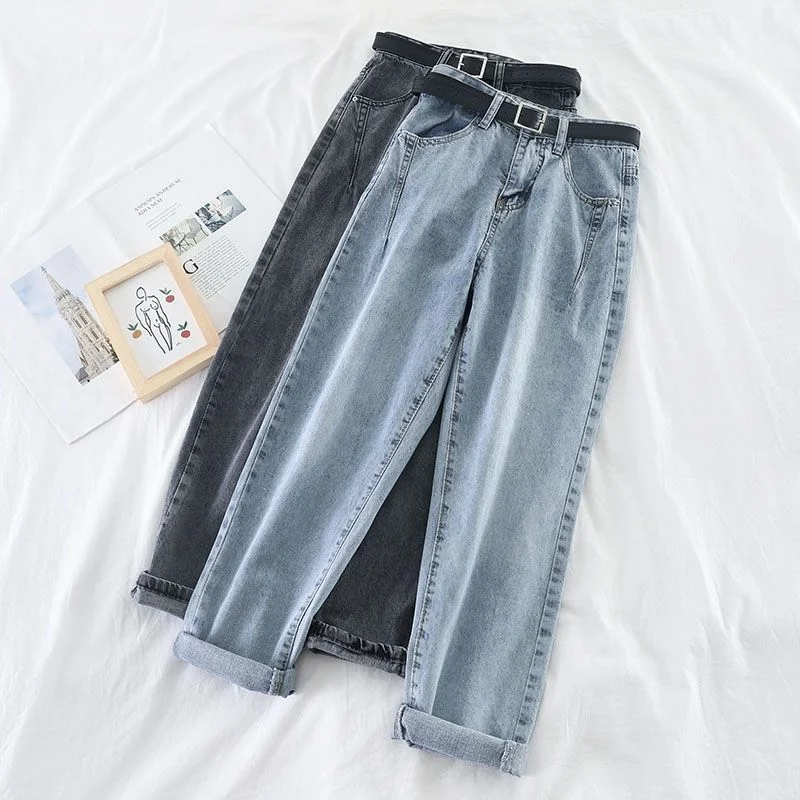 Korean High Waist Jeans Women Harem Pants Loose Casual Plus Size High Street Denim Trousers Pantalon Femme Vintage With Belt B90