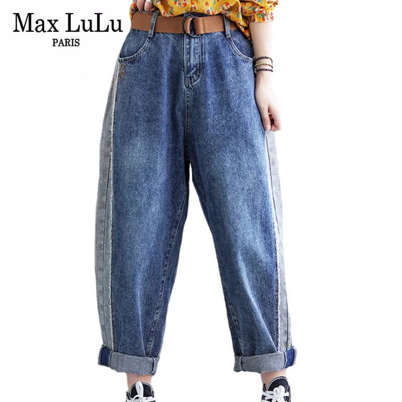 Max LuLu 2022 Blue Denim Harem Pants Autumn Women Casual Loose Jeans Female Button Harajuku Trousers Vintage Straight Pantalons