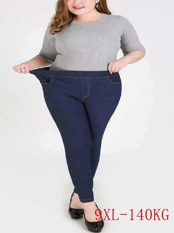 style plus size jeans high waist stretch 5XL 6XL 7XL 8XL 9XL women's pants pocket high waist stretch casual pants