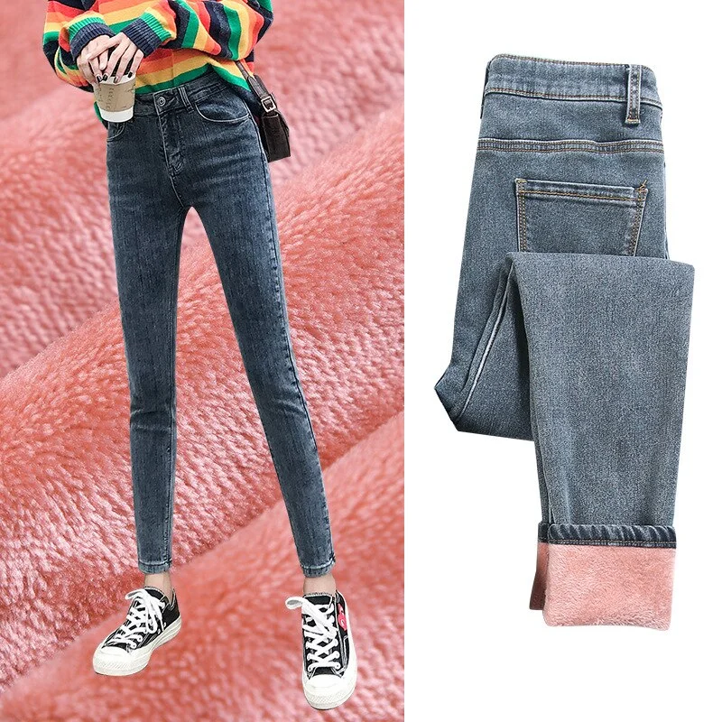 Winter Warm Jeans Woman 2022 High Waist Casual Velvet Ladies Trousers Female Pantalon Denim jeans for Women Pants Plus size