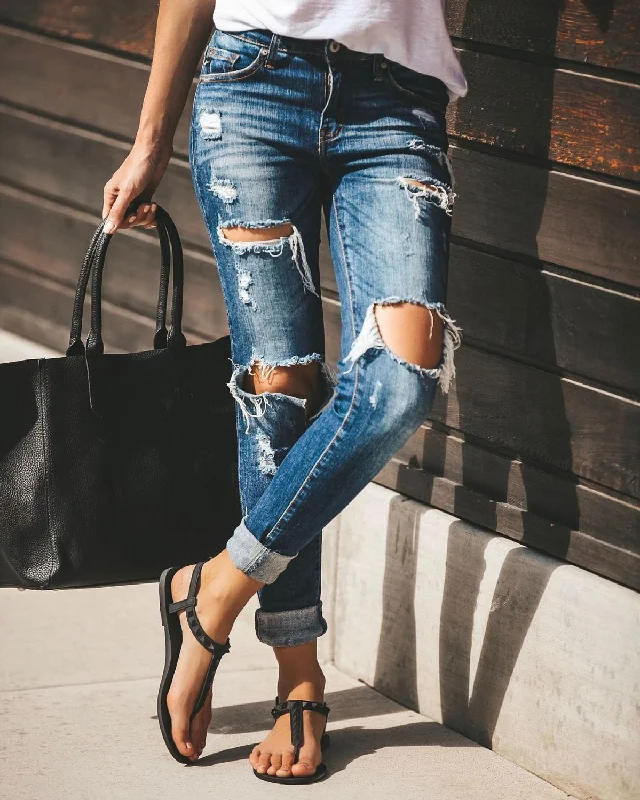 woman ripped jeans trendy stretch slim denim jeans street casual pencil pants S-2XL drop shipping