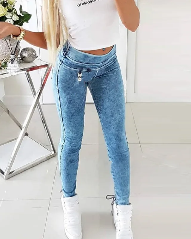 Women Pants Solid Color Lace-up Skinny Jeans Casual Pants for Women Jeans