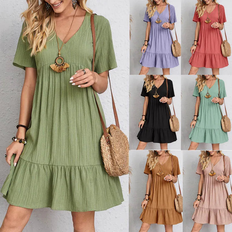 Women's Loose Vintage Ruffles Lace Befree Summer Dress Off-the-shoulder Lace