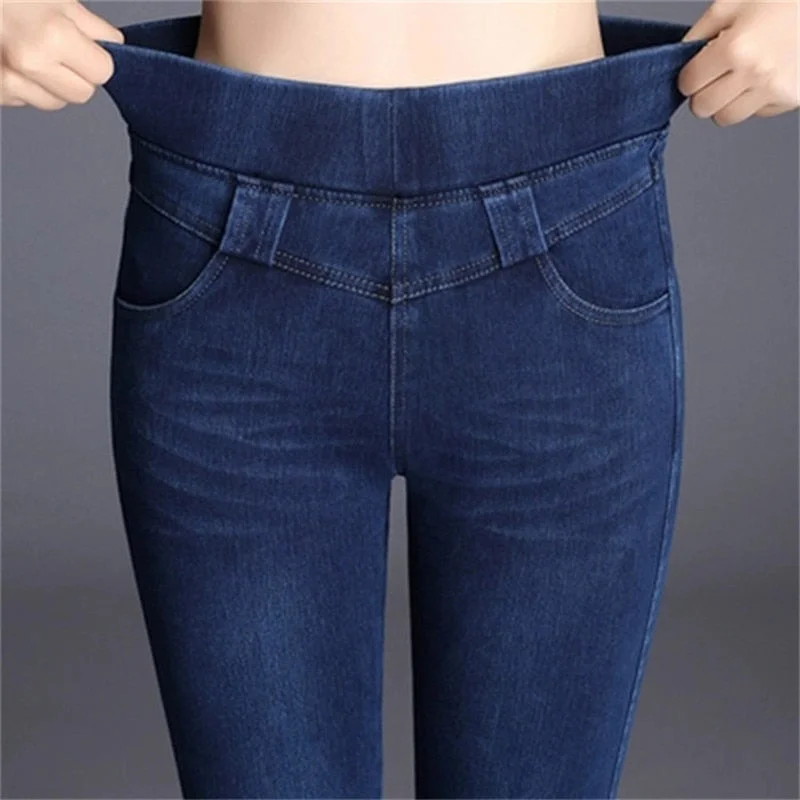 Women's Skinny High Waist Jeans 2022 Autumn Korean Slim Casual Trousers Elastic Waist Stretch Cowboy Pencil Denim Pants R255