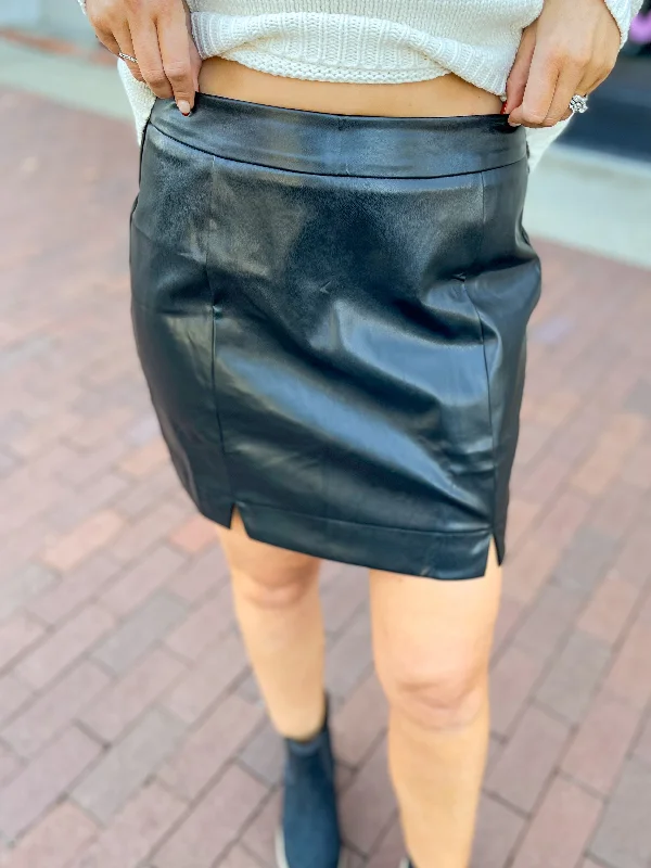 Black Vegan Leather Mini Skirt Trendy Mini Skirt