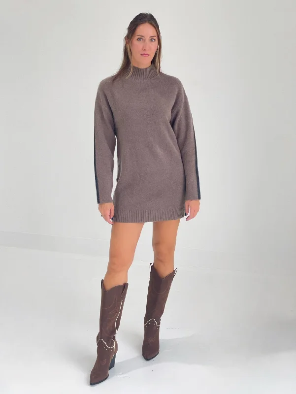 Byers Sweater Dress - Mocha Long Sleeve Sweater Dress