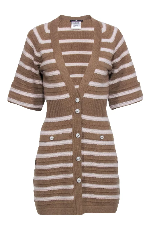 Chanel - Beige Cashmere Sweater Dress w/ Cream Stripes Sz 36 Loose Sweater Dress