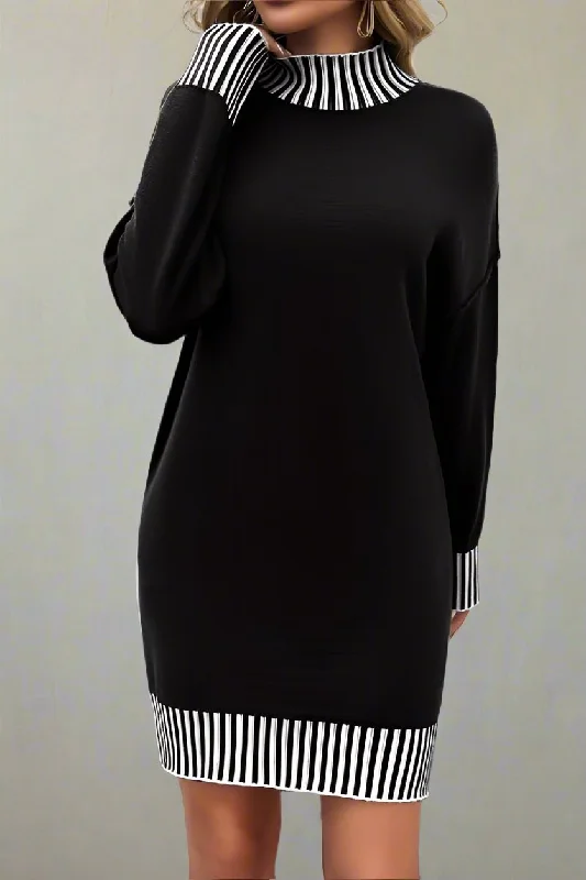 Contrast Trim Sweater Dress Black Sweater Dress Style