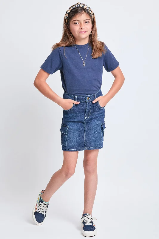 Girls Cargo Pocket Denim Skirt, Pack of 12 Flared Denim Skirt