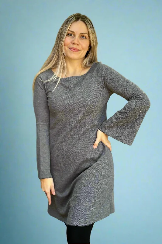 Grey Bell Sleeve Sweater Dress Casual Sweater Gown