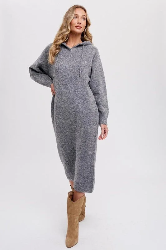 Hoodie Sweater Shift Dress - Grey Knit Sweater Dress