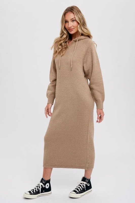 Hoodie Sweater Shift Dress - Latte Soft Sweater Dress