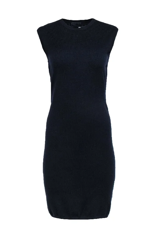 Lanvin - Navy Knit Sleeveless Sweater Dress w/ Embossed Neckline Size S/M Flared Sweater Dress