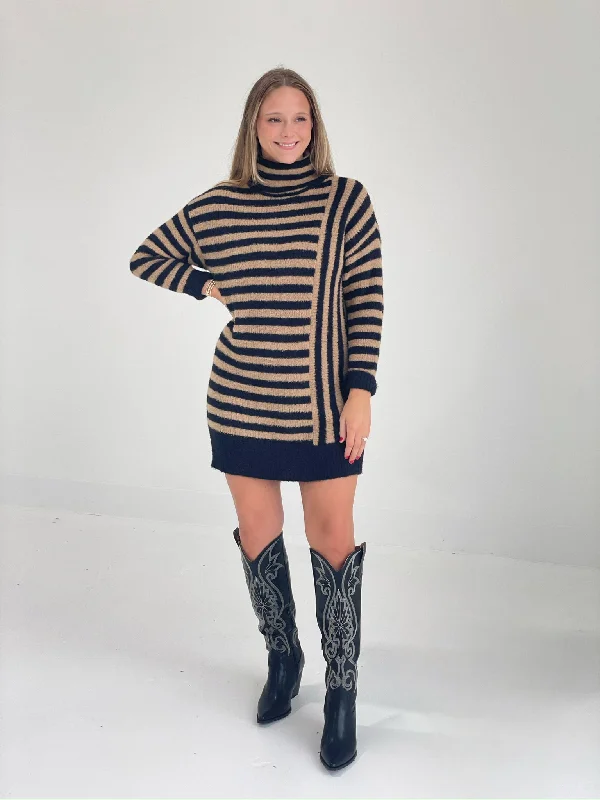 Levi Striped Sweater Dress - Black Chunky Knit Sweater