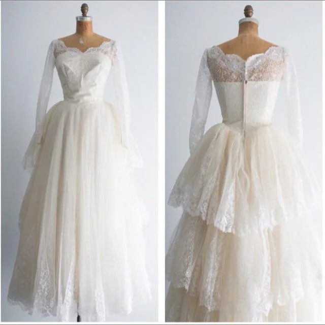 Other Vintage 1950s lace tulle wedding dress Lace Evening Gown