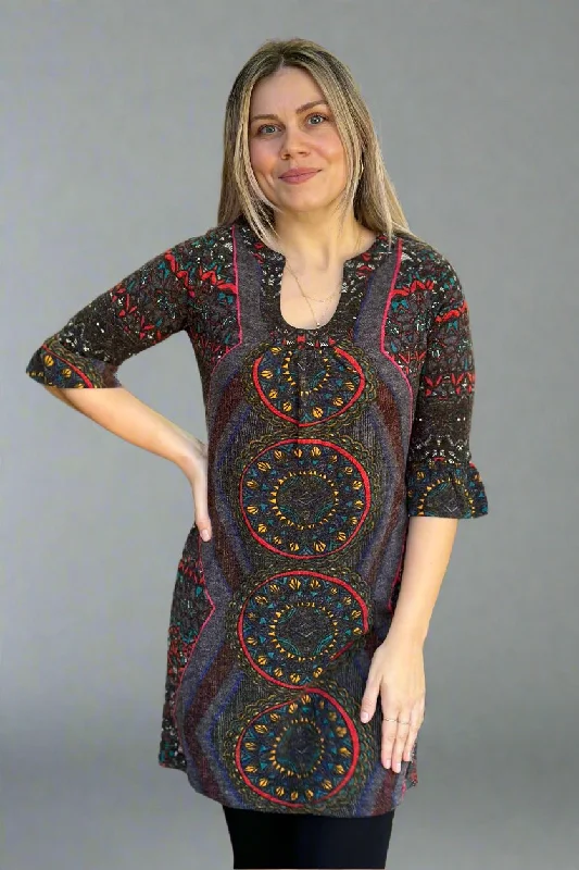 V-Neck Mandala Sweater Dress Sweater Dress Chic