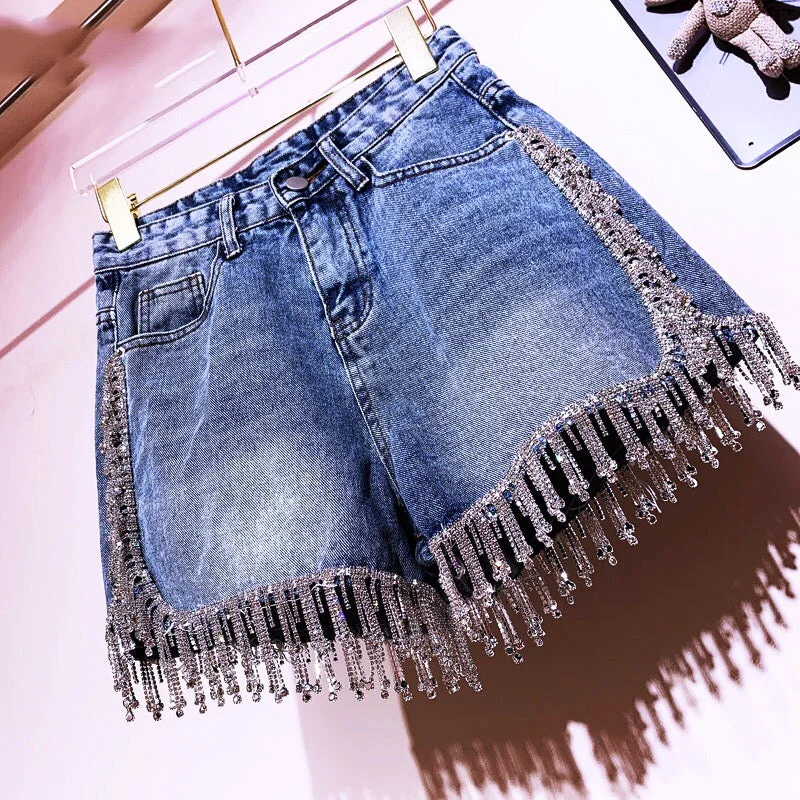 Bling Diamond Short Jean High-Waist Skirt Look