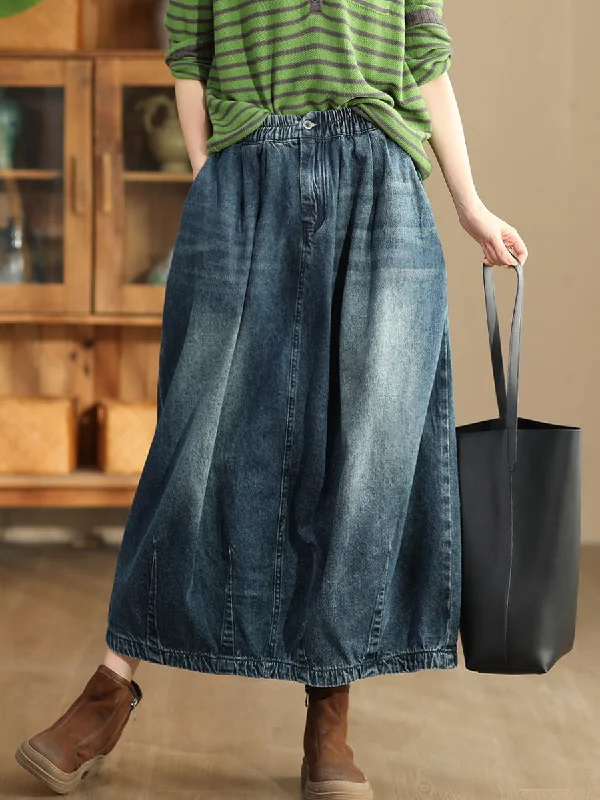 Women Autumn Casual Solid Back Hem Split Denim Skirt AT1005 Trendy Denim Skirt