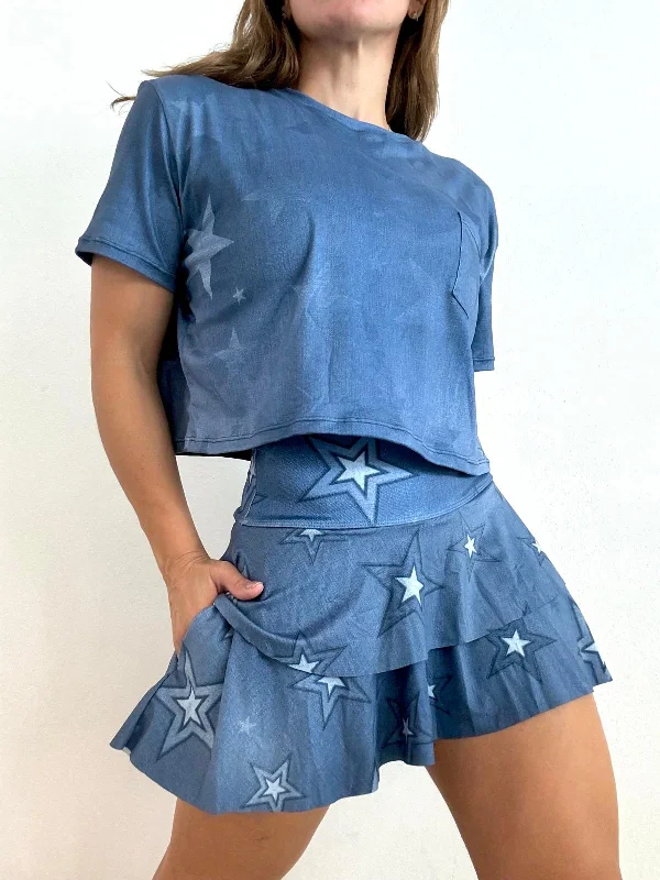 Denim Blue Stars Skirt / Top Tattered Denim Skirt