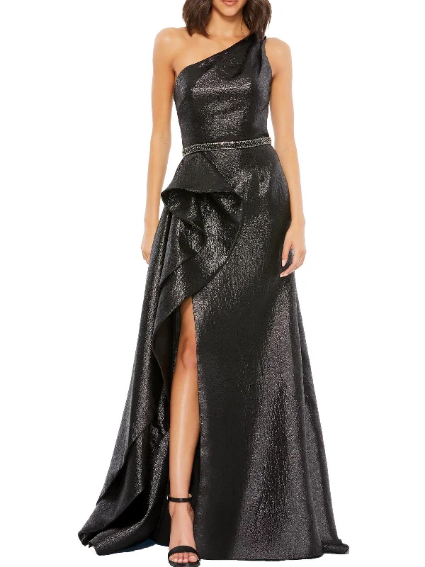 Womens Metallic Long Evening Dress Maxi Skirt Classic