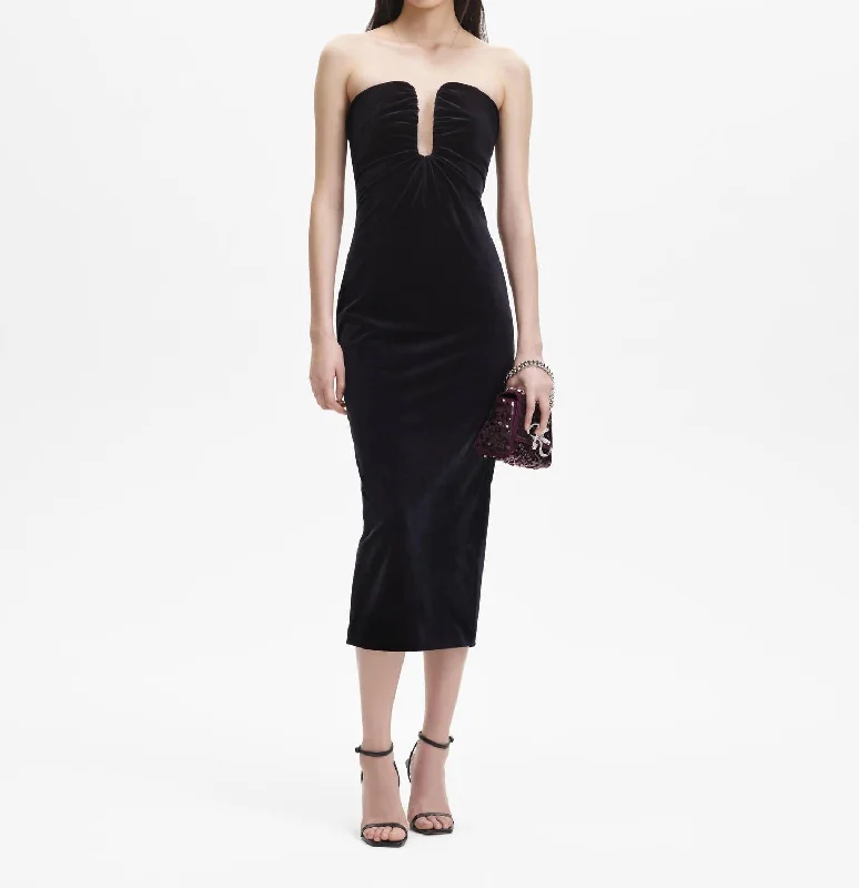 Velvet Strapless Midi Dress In Black Midi Skirt Trendy