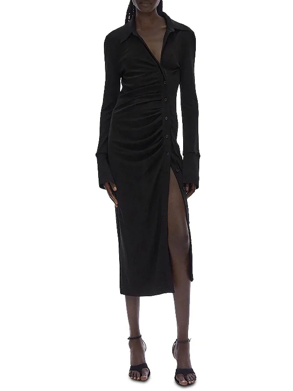 Womens Collared Midi Shirtdress Wrap Midi Skirt