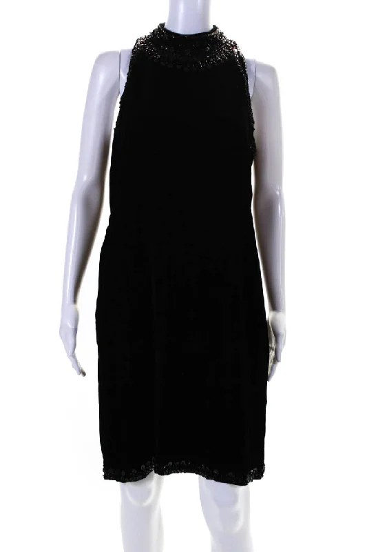 Badgley Mischka Womens Back Zip Sequin Beaded Trim Velvet Dress Black Sequin Maxi Dress