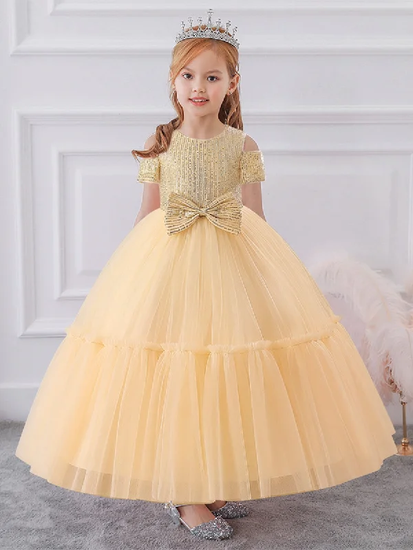 Ball Gown Cold Shoulder Short Sleeves Sequins Flower Girl Dresses Sequin Dress Night