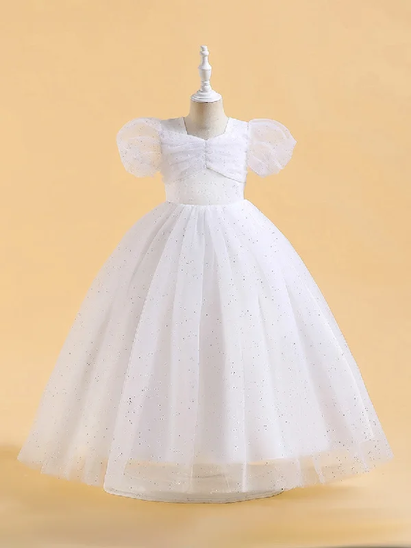 Ball Gown Scoop Puff Sleeves Sequins Flower Girl Dresses Party Wear Sequin