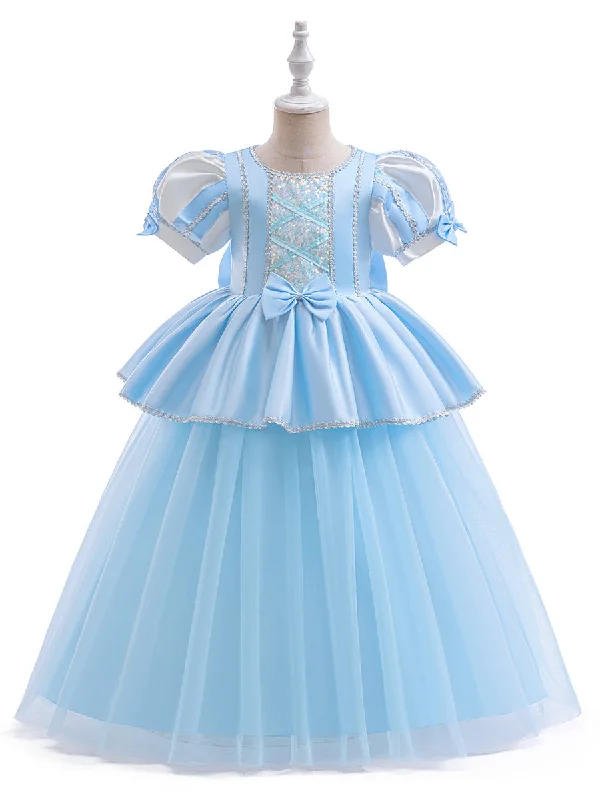 Ball Gown Scoop Puff Sleeves Sequins Flower Girl Dresses Sleeveless Sequin Dress