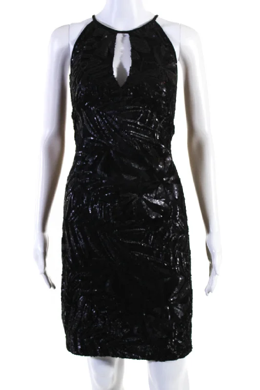 Carmen Marc Valvo Womens Keyhole Sequin Halter Sheath Dress Black Classy Sequin Dress