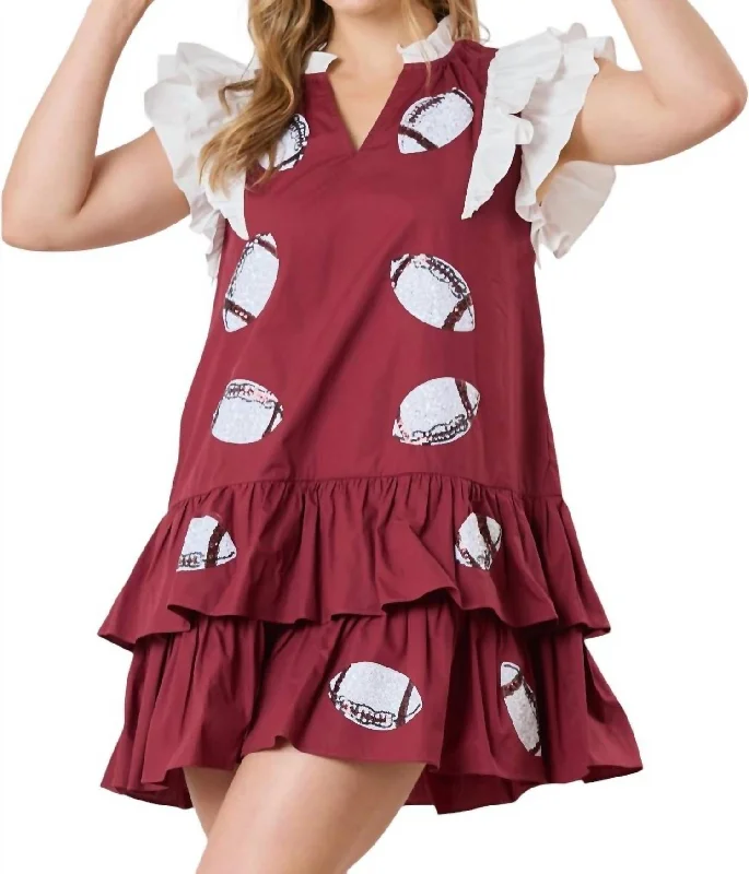 Football Sequins Embroidery Color Block Dress In Maroon Sequin Dress Fashion