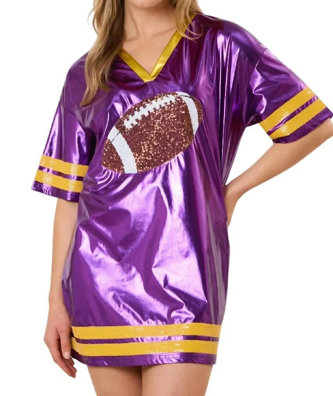 Football Sequins Embroidery Jersey Style Dress In Purple Sequin Bodycon Dress