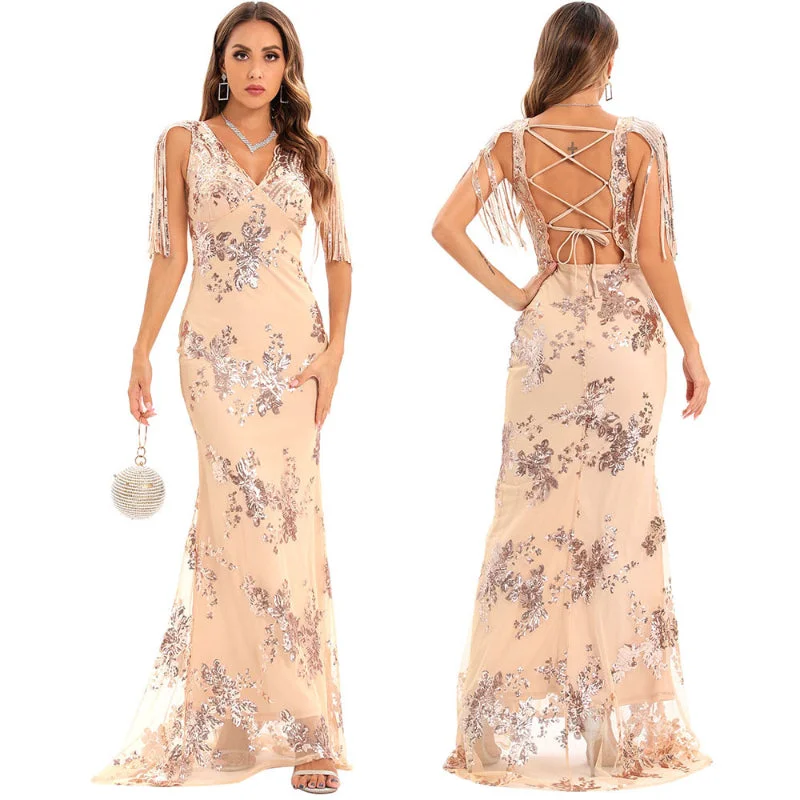 New Sexy Vintage Backless Sequin Dress Sexy Sequin Gown