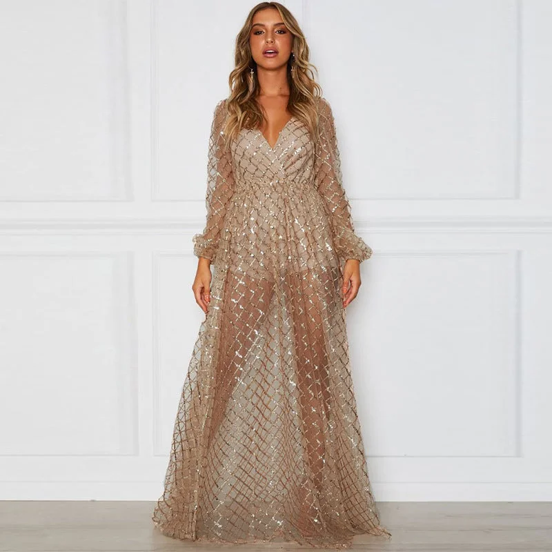 Sexy Backless Plaid Sequin Dress Off-shoulder Sequin