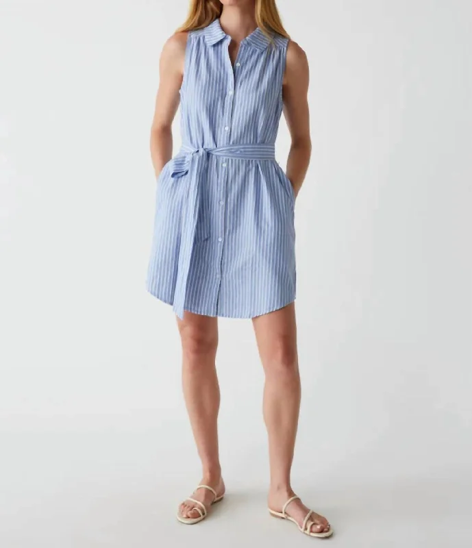 Abby Shirt Dress In Blue/white Belted Shirt Dress