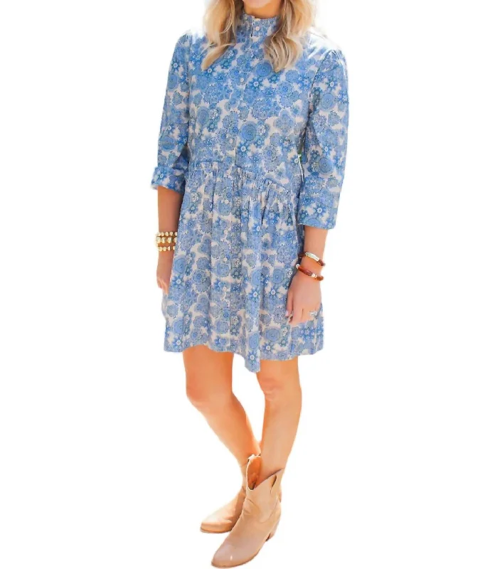 Cammie Ruffle Shirt Dress In Blue Vintage Shirt Dress