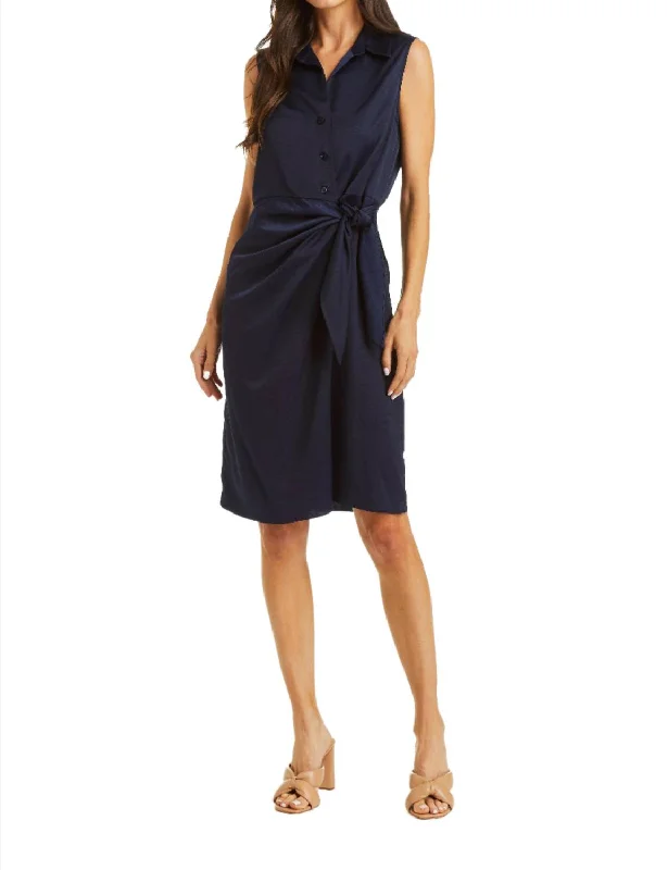 Crystal Wrap Shirt Dress In Navy Relaxed Shirt Gown