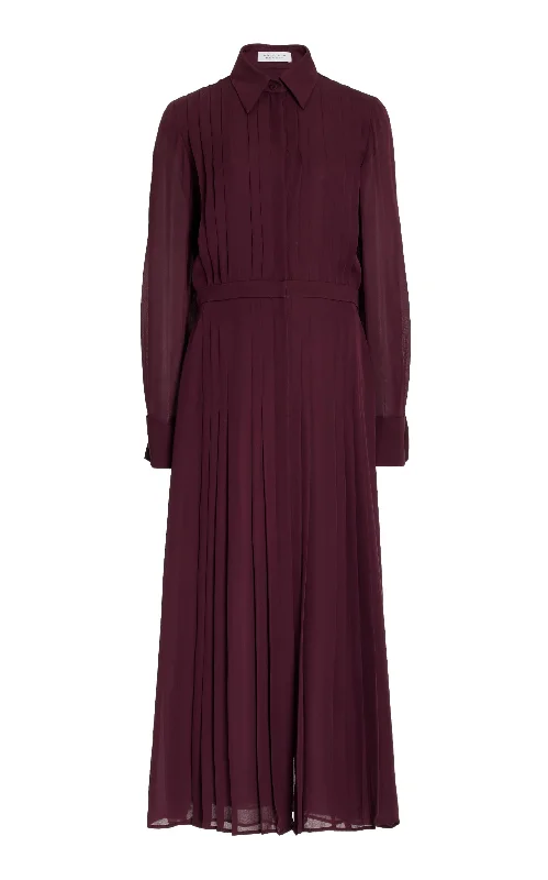 Delphine Shirtdress in Deep Bordeaux Silk Georgette Twill Shirt Dress Style