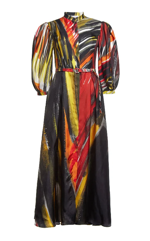 Dexter Pleated Shirtdress in Multi Printed Silk Fashion Shirt Dress