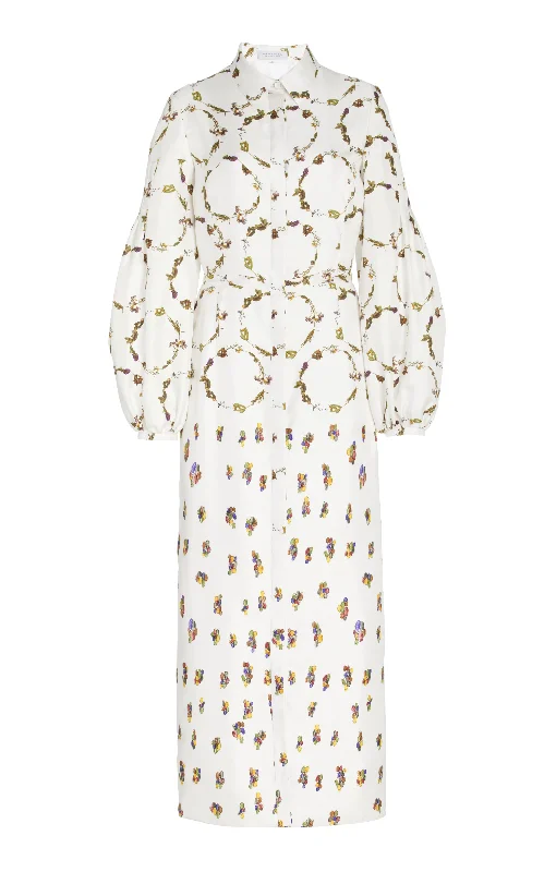 Mauri Shirtdress in Ivory Printed Silk Twill Plaid Shirt Dress