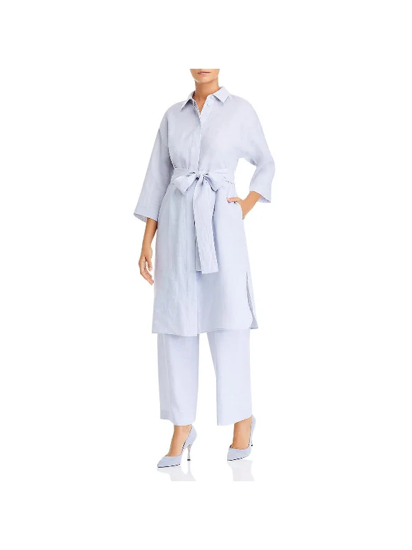 Rhodes Womens Linen Duster Shirtdress Stretch Shirt Dress