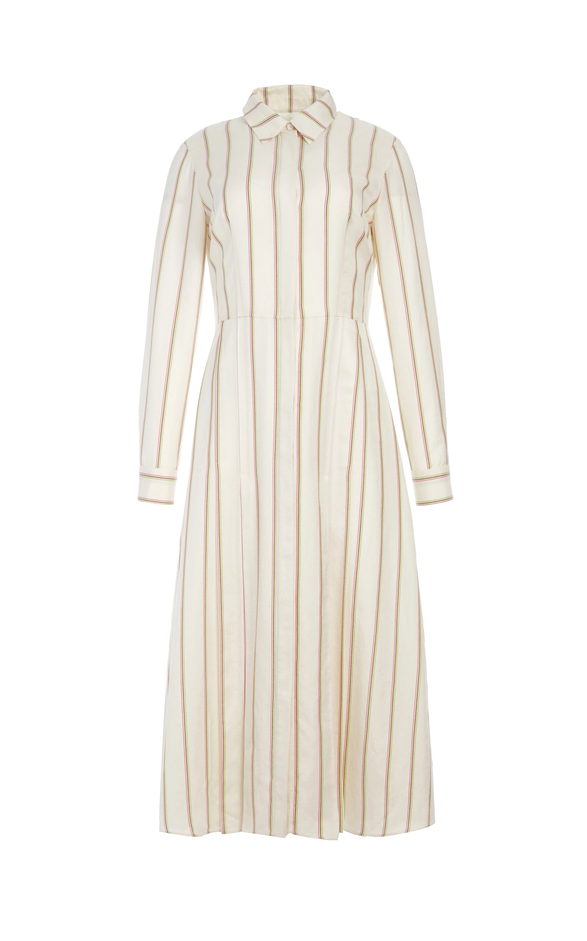 Vanessa Shirtdress in Ivory Multi Stripe Wool Silk Short Shirt Dress