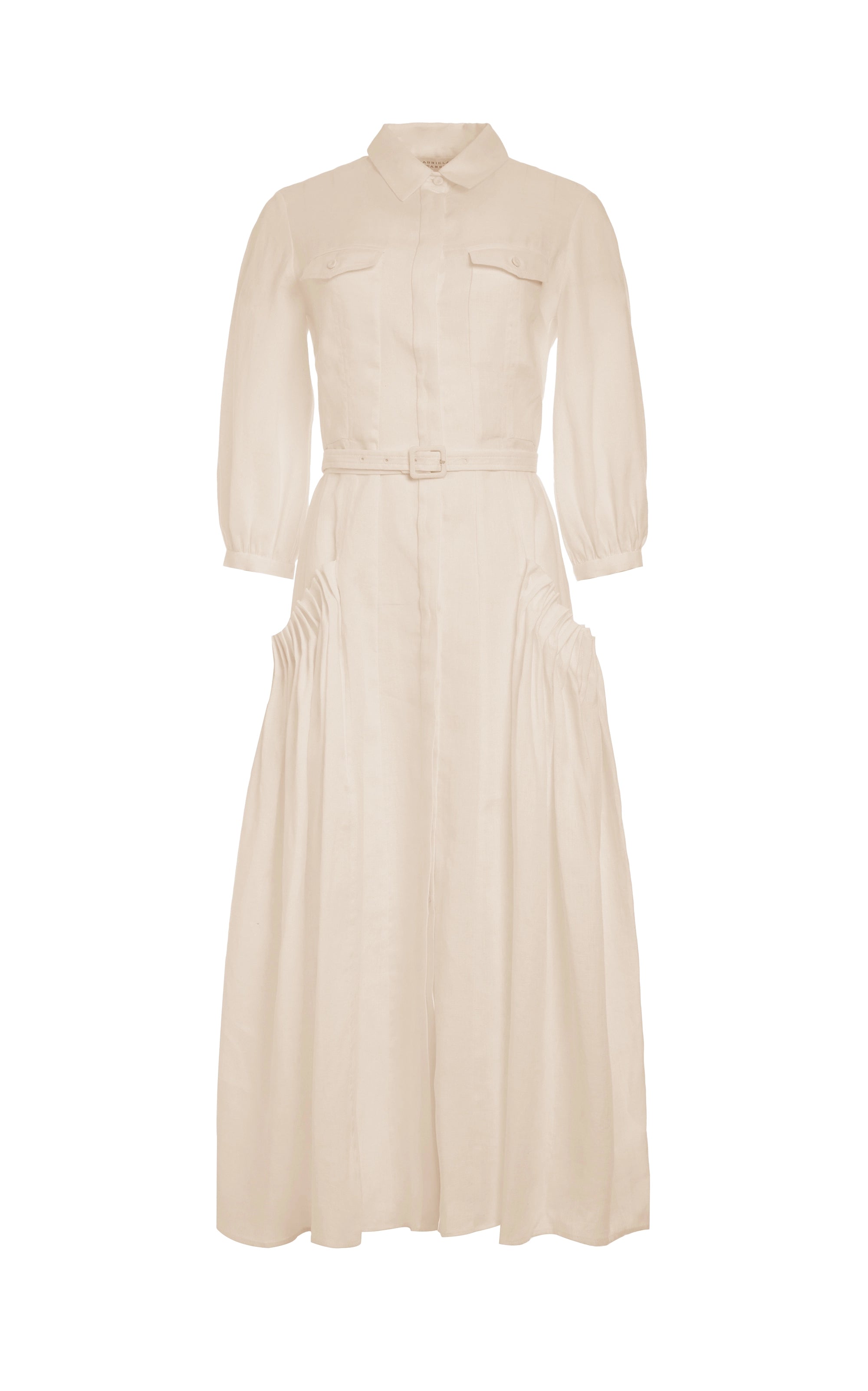 Woodward Pleated Shirtdress in Oatmeal Aloe Linen Pleated Shirt Dress